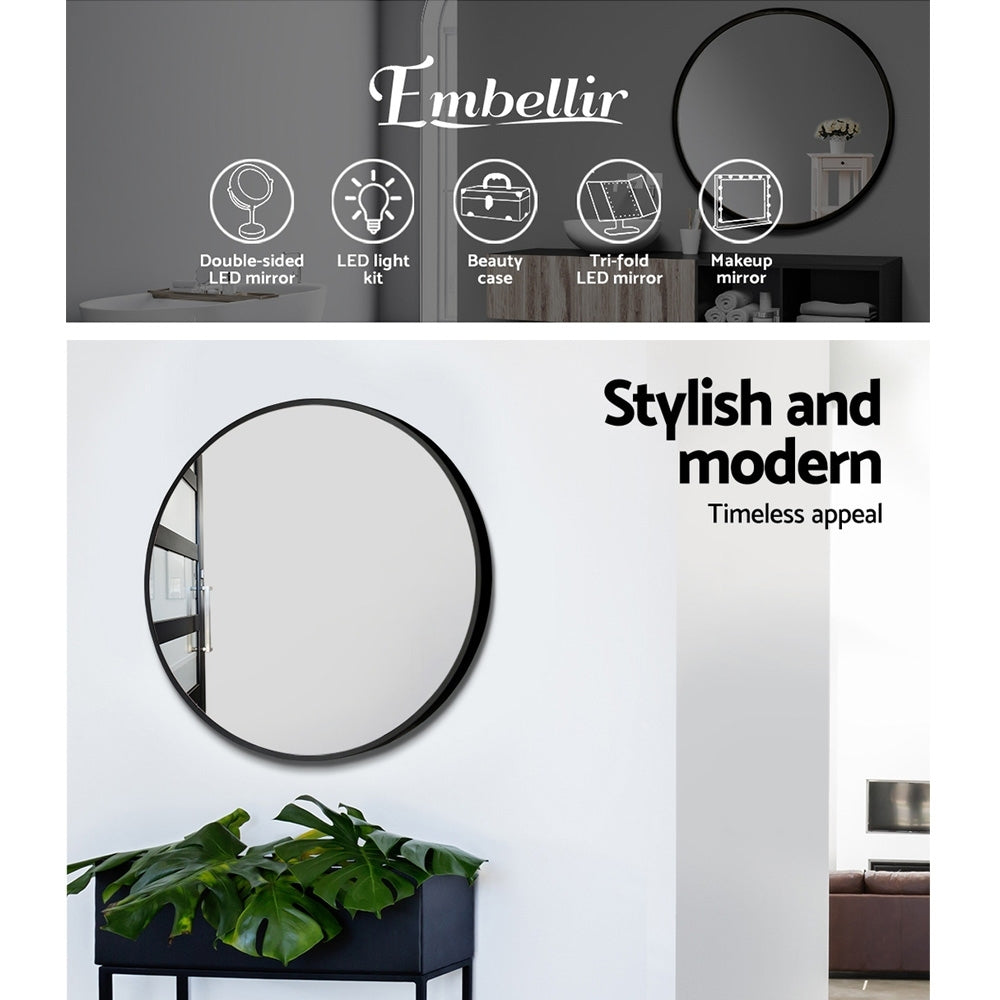 Embellir Wall Mirror Makeup 50cm Round Black for Home Decor