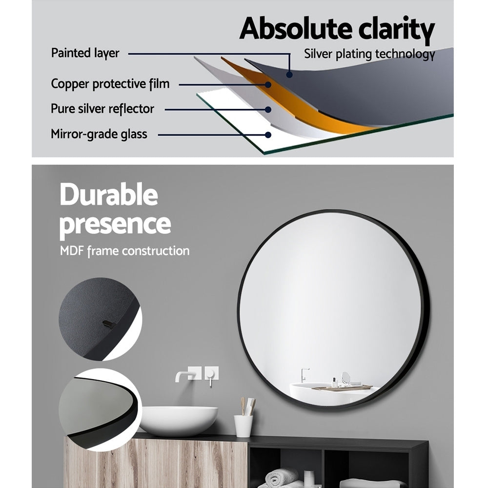 Embellir Wall Mirror Makeup 50cm Round Black for Home Decor