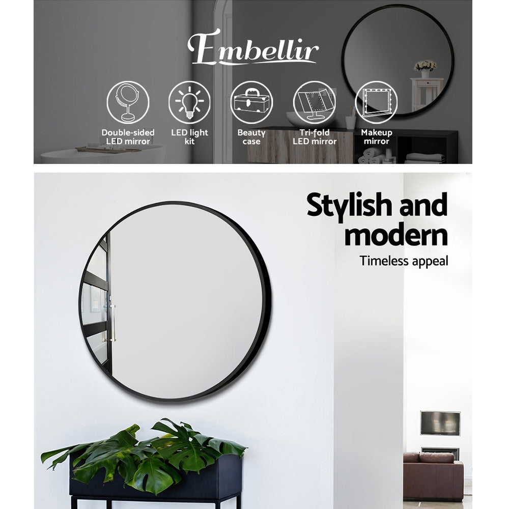 Embellir Wall Mirror Makeup 70cm Round Black for Perfect Clarity