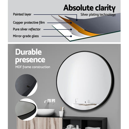 Embellir Wall Mirror Makeup 70cm Round Black for Perfect Clarity