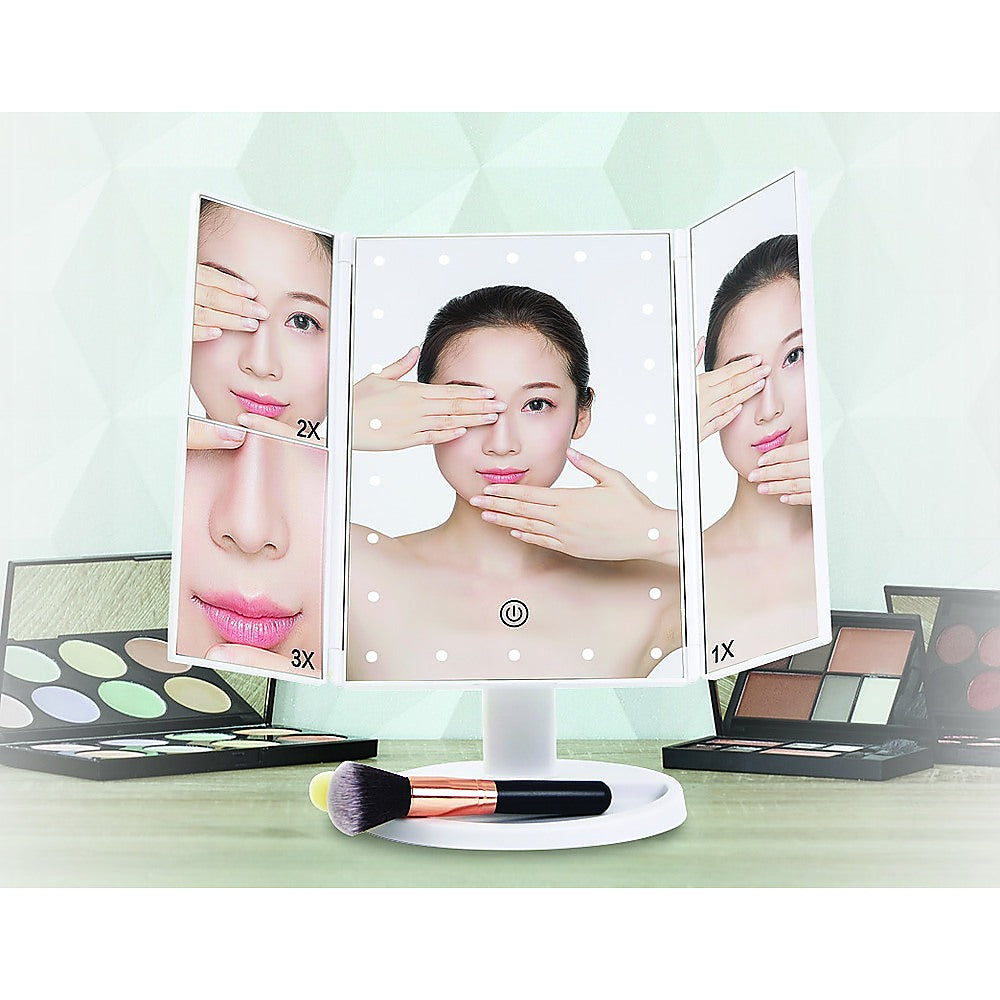 Makeup Mirror With LED Light Tri-Fold Touch for Perfect Beauty