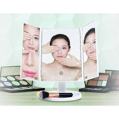 Makeup Mirror With LED Light Tri-Fold Touch for Perfect Beauty
