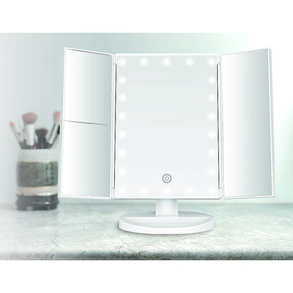 Makeup Mirror With LED Light Tri-Fold Touch for Perfect Beauty