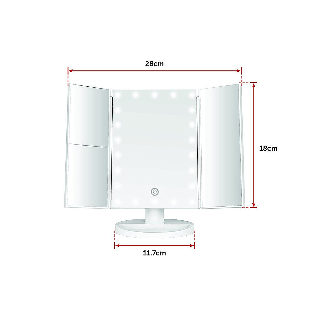 Makeup Mirror With LED Light Tri-Fold Touch for Perfect Beauty