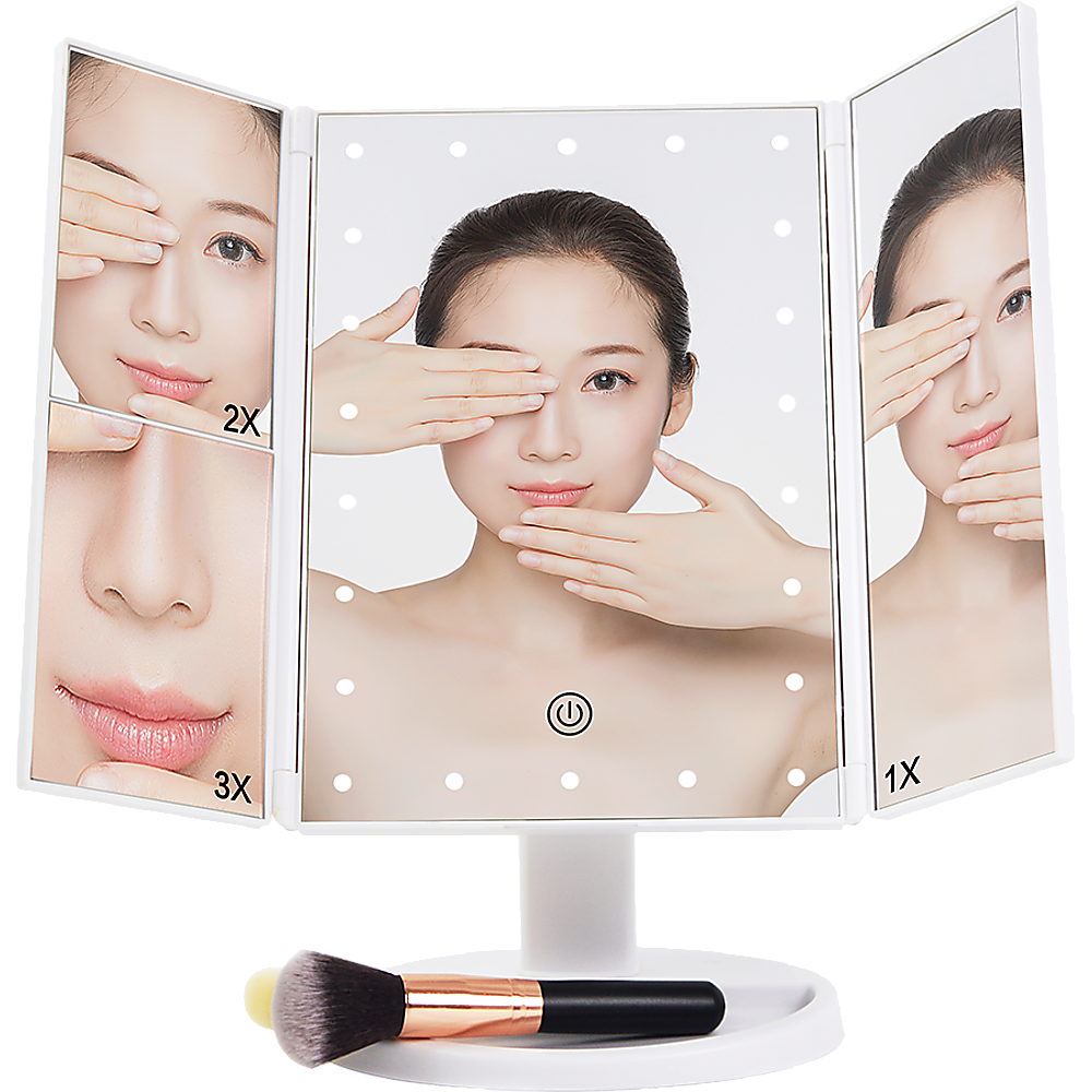 Makeup Mirror With LED Light Tri-Fold Touch for Perfect Beauty