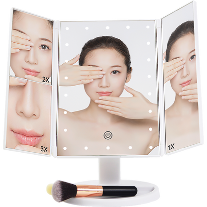 Makeup Mirror With LED Light Tri-Fold Touch for Perfect Beauty